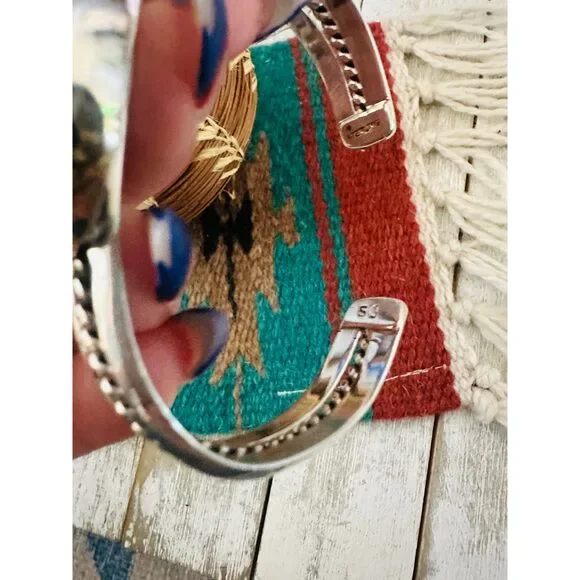 Navajo Sterling Silver & Golden Hills Turquoise Cuff Bracelet - Picture 6 of 6